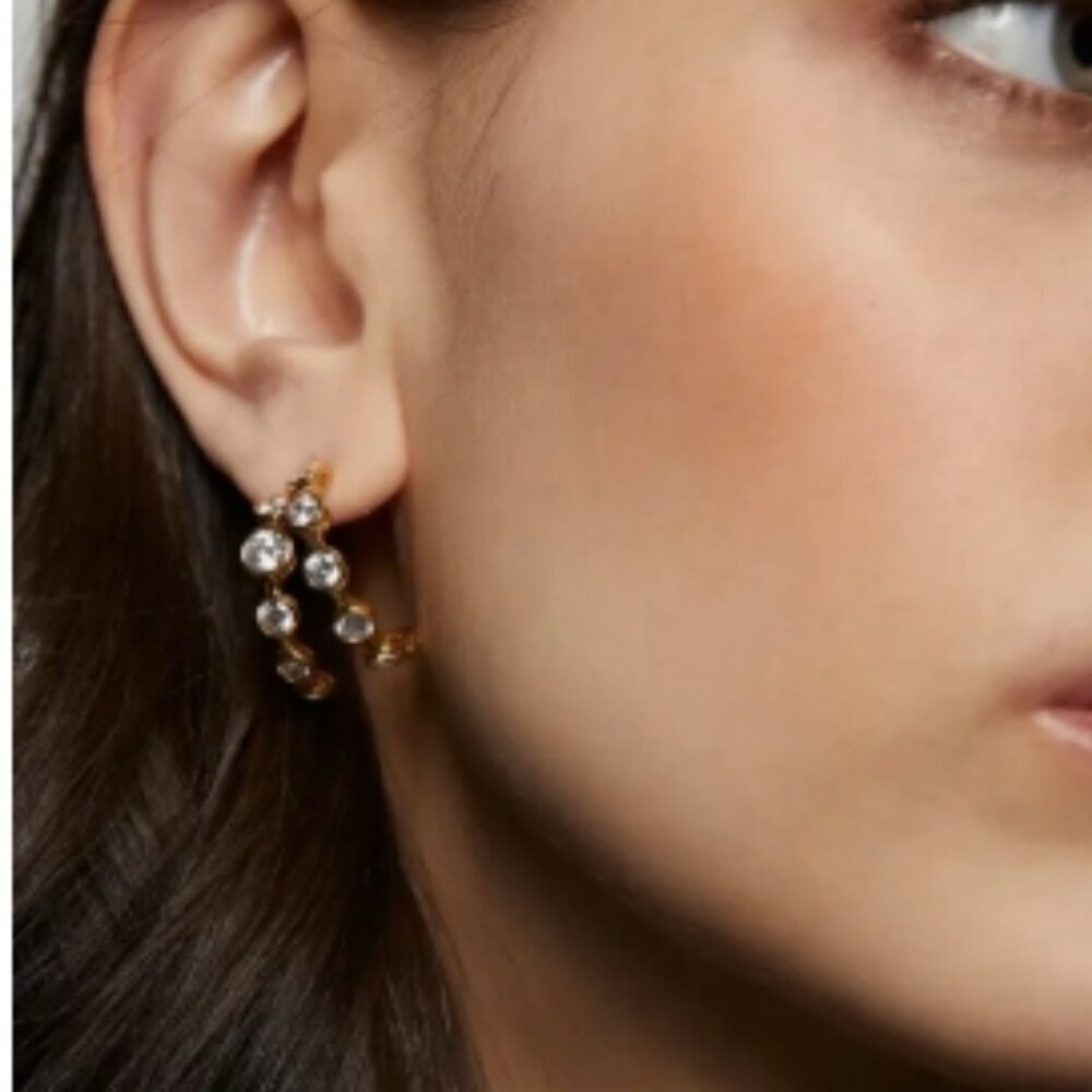 Nadri Brooklyn Cubic Zirconia Double Row Hoop Earrings Nwt